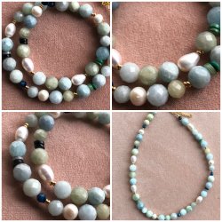 Kort halsk�de i facetterede �delsten i sarte toner 