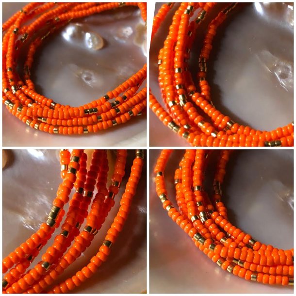 Orange armbnd med 24k forgyldte Delica perler